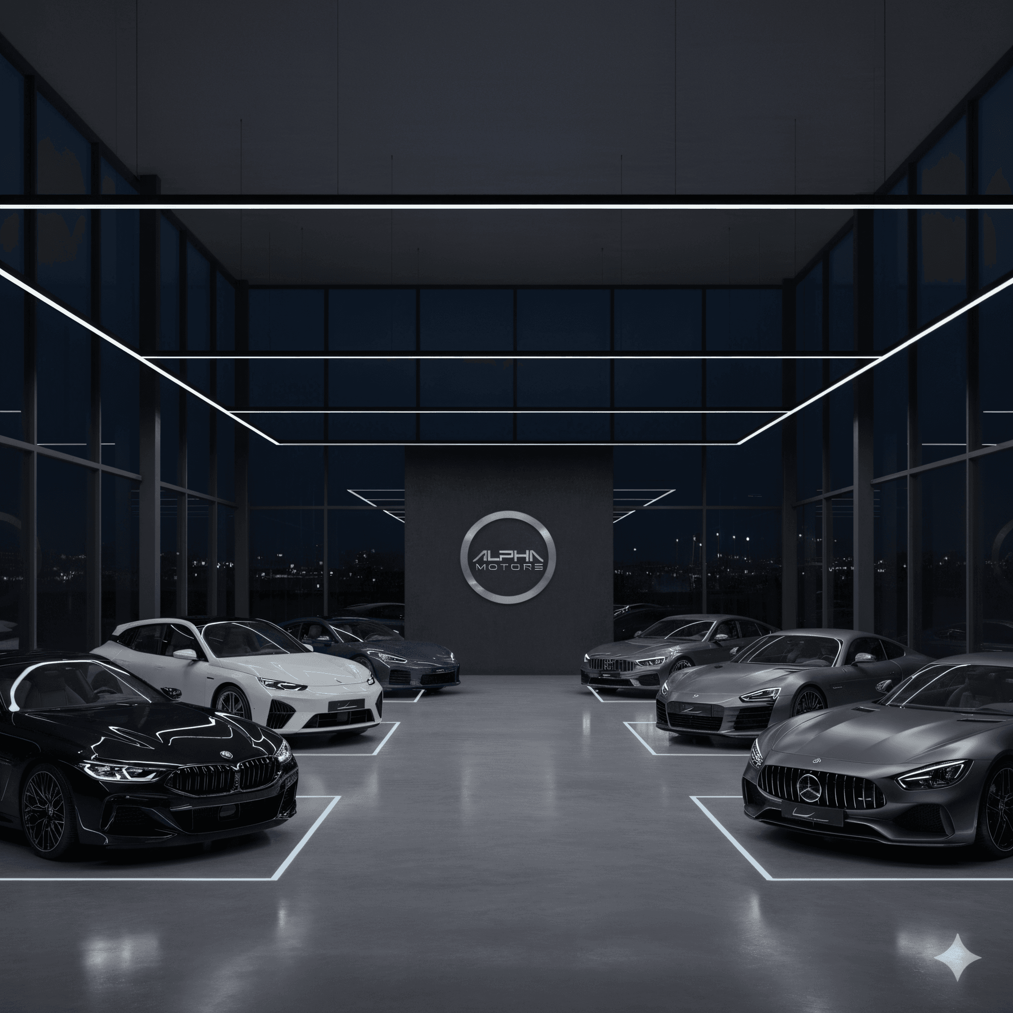 Interior showroom mobil yang modern dan bersih
